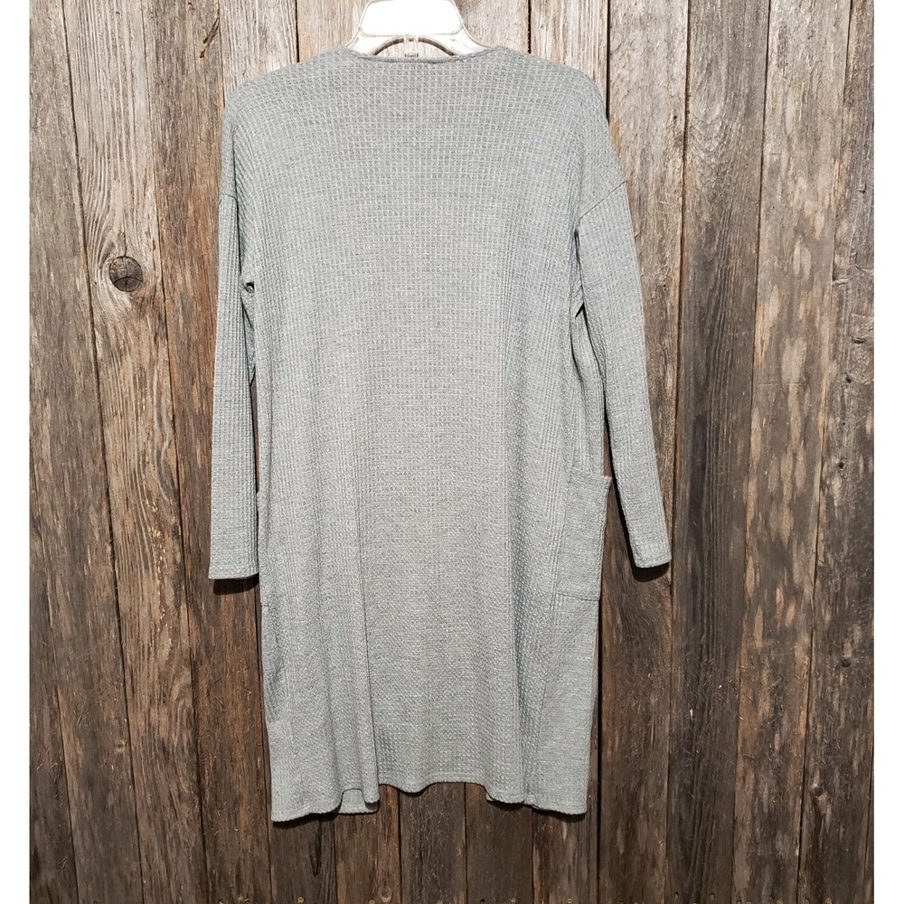 Bibi‎ Knit Cardigan Tunic Boho Gray Pockets Duster Minimalist Comfy Cottage Sz S - Picture 4 of 10